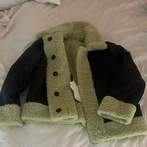 Apparis Black and Cream Shearling Leather Jacket